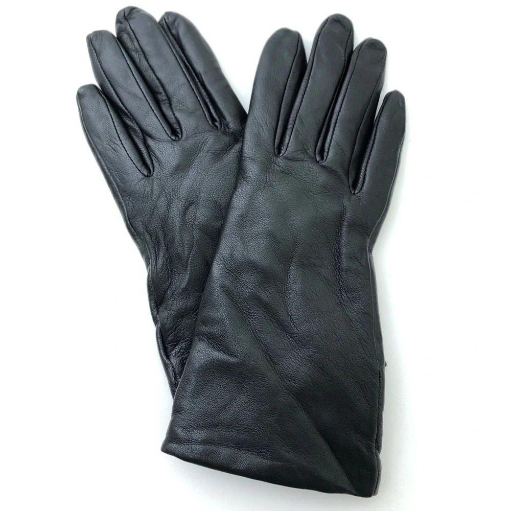 Nordstrom Women’s Black Leather & 100% Cashmere Lined Gloves 6